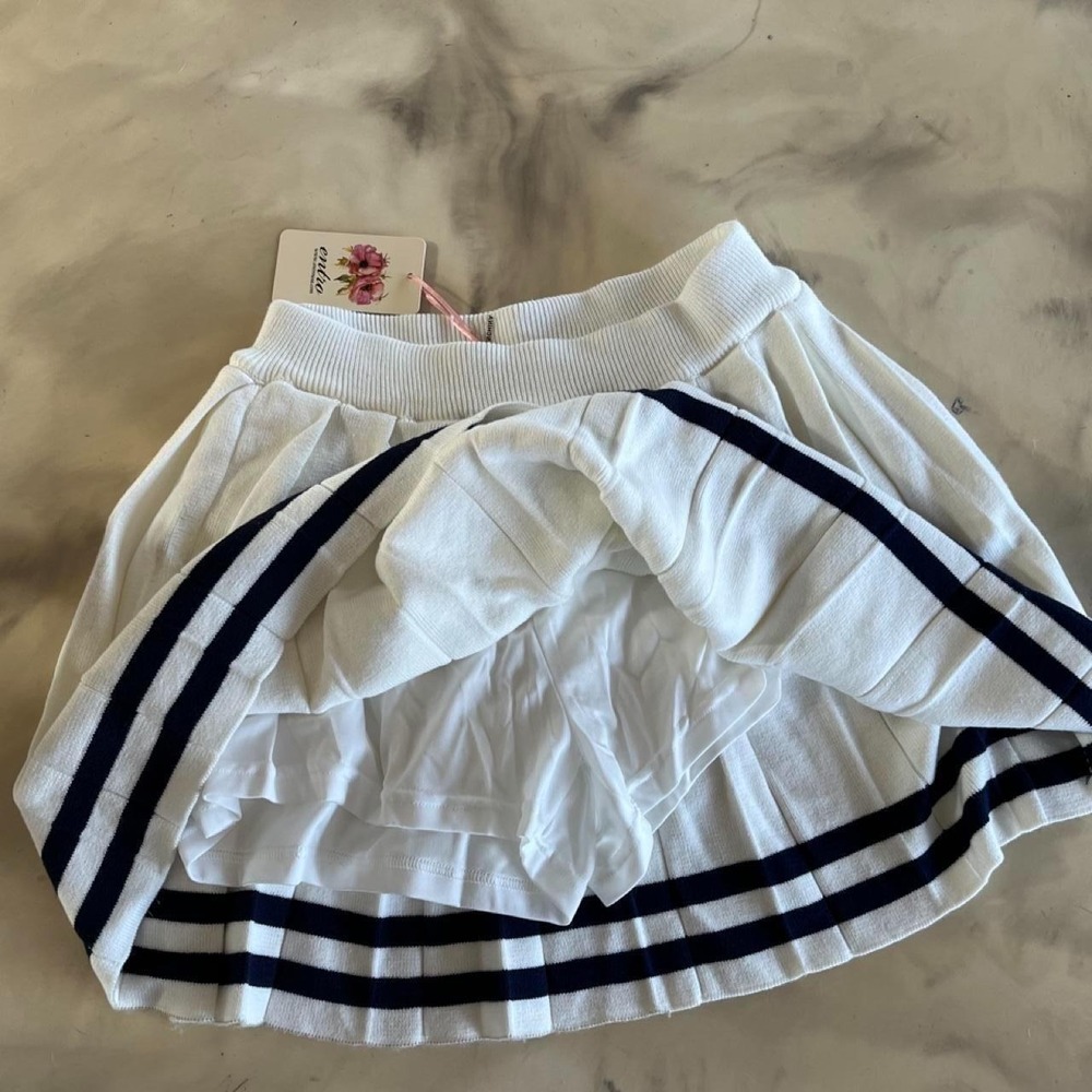 White Pleated‎ Tennis Skort Navy Stripe Preppy Coastal Entro NWT Sz M